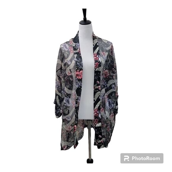 Victoria’s Secret Gold Label Vintage 90’s Sheer Black Floral Print Kimono Robe - Picture 1 of 8